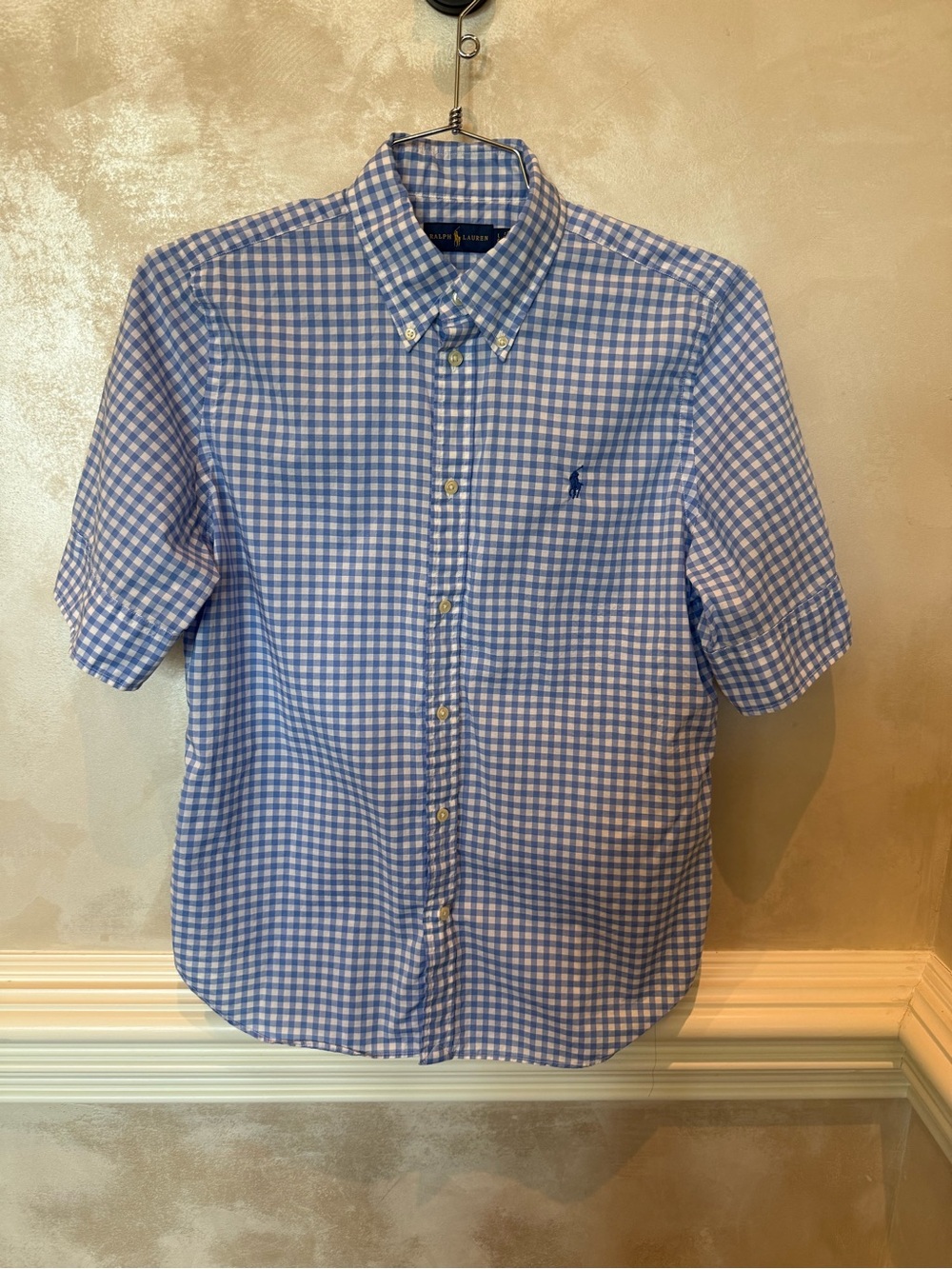 Ralph Lauren Blue Gingham Short-Sleeve Button-Down Shirt